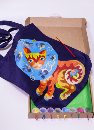 DIY Creative Kit - Tote Bag Painting kit, Samchykivka Cat painting Kit, DIY gift
