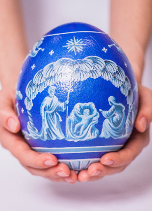 Ostrich egg hand painted - Huge Nativity pysanka, Christmas egg