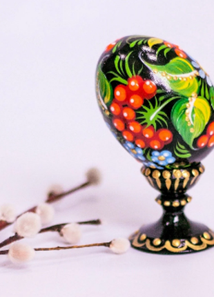 Easter Egg with Red Viburnum and Stand, Ukrainian Pysanka, Easter Decor1 photo