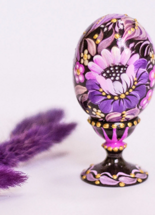 Easter Egg with Purple Flower and Stand, Ukrainian Pysanka, Easter Decor