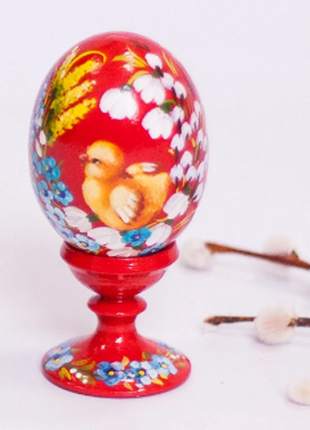 Red and Yellow Easter Egg and Stand, Ukrainian Pysanka, Easter Decor