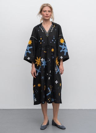 Linen dress with embroidery and appliqué Zori