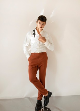 Single-breasted men's terracotta three-piece suit2 photo
