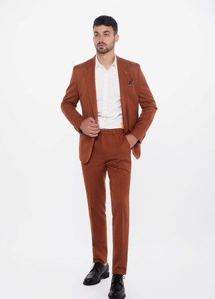 Single-breasted men's terracotta three-piece suit3 photo