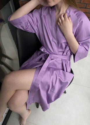 Women's bathrobe made of satin, 100% cotton Lavender
