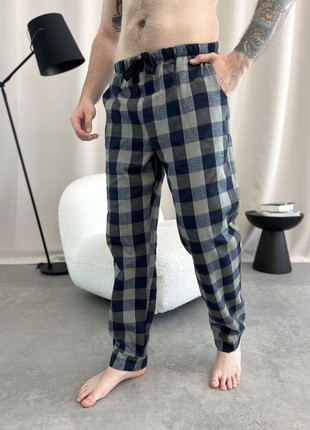 Men's COSY Flannel Home Pajamas (Pants+Longsleeve) Khaki Check F210P+L027 photo