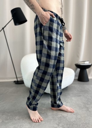Men's COSY Flannel Home Pajamas (Pants+Longsleeve) Khaki Check F210P+L029 photo