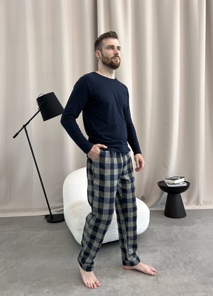 Men's COSY Flannel Home Pajamas (Pants+Longsleeve) Khaki Check F210P+L02