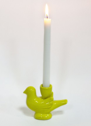 Handmade yellow ceramic bird candlestick