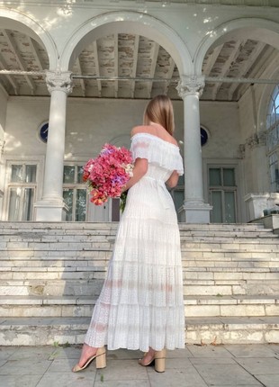 White lace cocktail dress off the shoulder3 photo