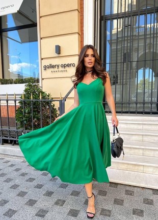 Cocktail emerald green dress for wedding guest, birthday