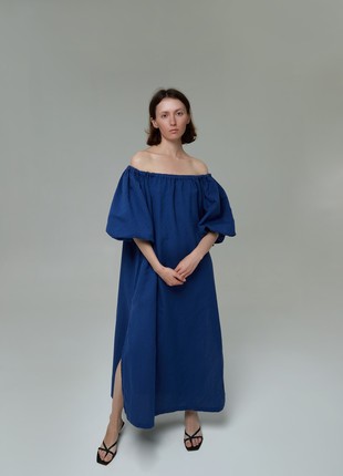 Linen&cotton dress with wide volume sleeves