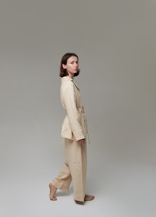 WOMEN'S CLASSIC LINEN PAJAMA SET WITH COTTON ENGING2 photo
