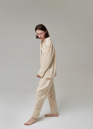 WOMEN'S CLASSIC LINEN PAJAMA SET WITH COTTON ENGING3 photo