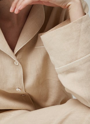 WOMEN'S CLASSIC LINEN PAJAMA SET WITH COTTON ENGING8 photo