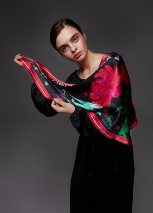 Thin silk scarf “Plytka-Horytsvit" with double-sided printing7 photo