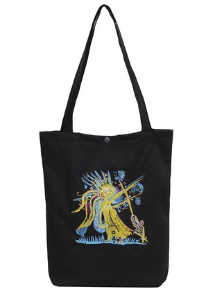 A unique and limited edition collection of ethnic shopping tote-bag with embroidery of a painting by the Georgian artist Avtandil Gurgenidze