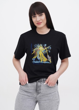 Woman T-shirt with embroidery of a painting by the Georgian artist Avtandil Gurgenidze