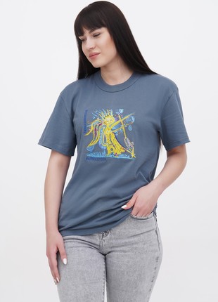 Woman T-shirt with embroidery of a painting by the Georgian artist Avtandil Gurgenidze