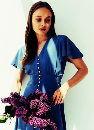 Light summer blue dress with short sleeves3 photo