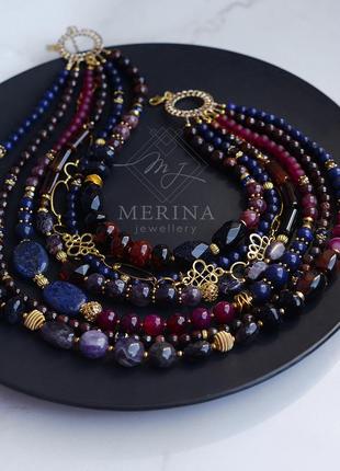 Multistrand necklace with natural stones