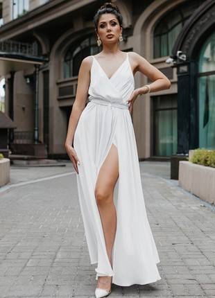 Artificial silk dress in white color5 photo