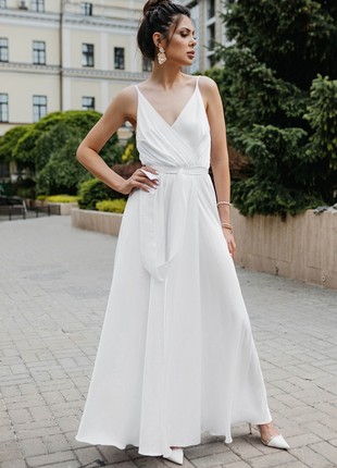 Artificial silk dress in white color4 photo