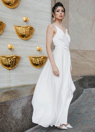 Artificial silk dress in white color6 photo