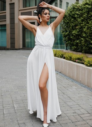 Artificial silk dress in white color1 photo