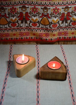 Set of wooden candlesticks