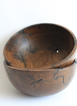 Large salad bowl, popcorn bowl handmade, fractal wood burning