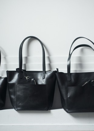 Women's leather Tote bag black S5 photo