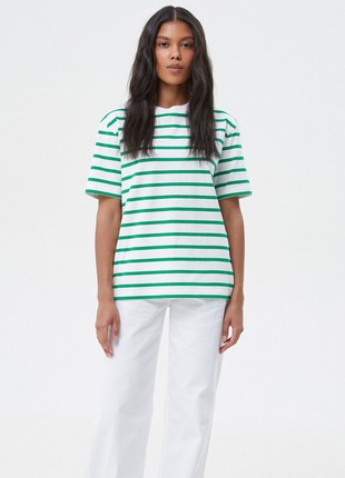 Cotton T-shirt with green stripes