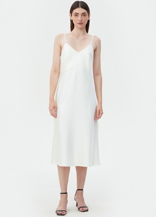 Milky white slip dress with dense satin