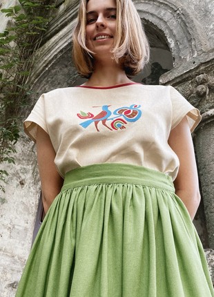 Beige linen blouse with short sleeves Ptashka