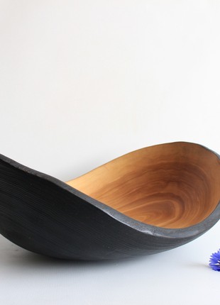 Black fruit bowl handmade, wooden centerpiece bowl