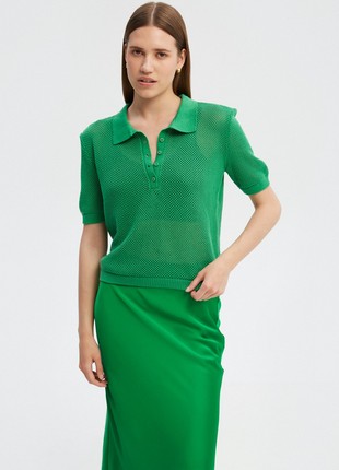 Green knitted cotton polo jumper