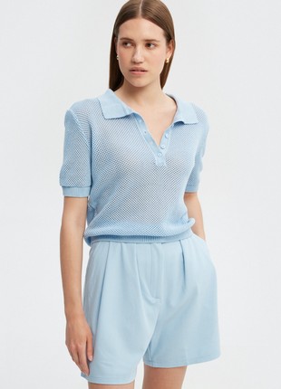 Blue knitted cotton polo jumper