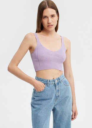 Lilac ribbed knitted top with viscose