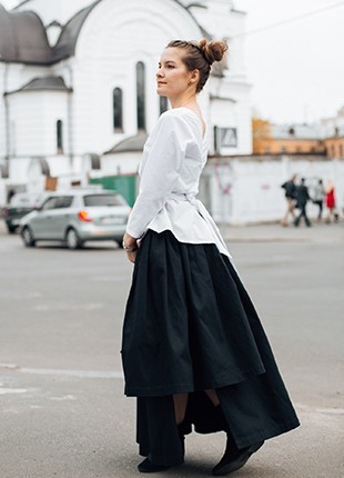 Black boho maxi cotton skirt with pocket SUBARASHI4 photo