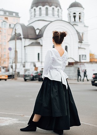 Black boho maxi cotton skirt with pocket SUBARASHI9 photo