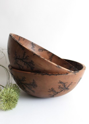 Large bowl  for salad  fractal wood burning, decorative popcorn bowl