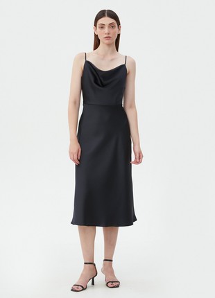 Black satin slip dress
