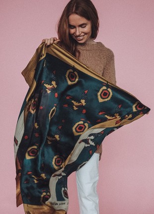 Silk scarf "Birds and Sunflowers" from "Be brave like Ukraine" collection