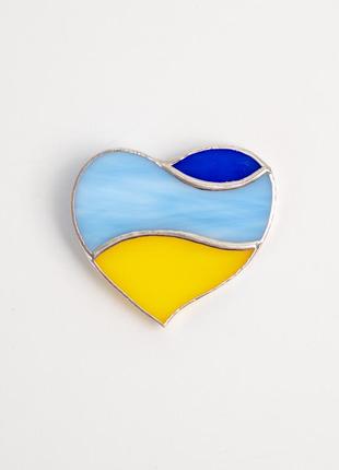 Heart of Ukraine stained glass brooch