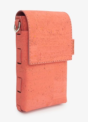 Natural cork leather crossbody phone bag Petros in coral (rose) color