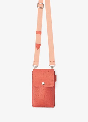 Natural cork leather crossbody phone bag Kita in coral (rose) color