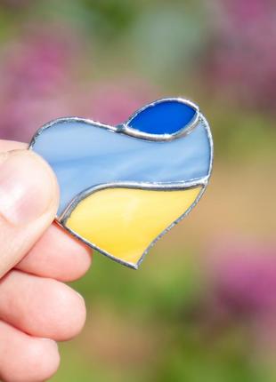 Heart of Ukraine stained glass brooch2 photo