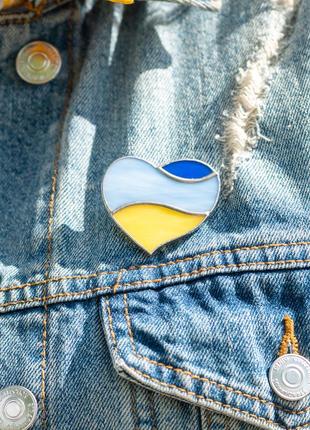 Heart of Ukraine stained glass brooch3 photo