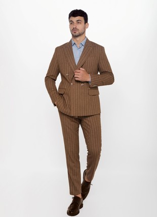 Two-piece brown striped double-breasted suit by Andreas Moskin